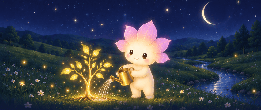 AnMi beside a glowing journey path